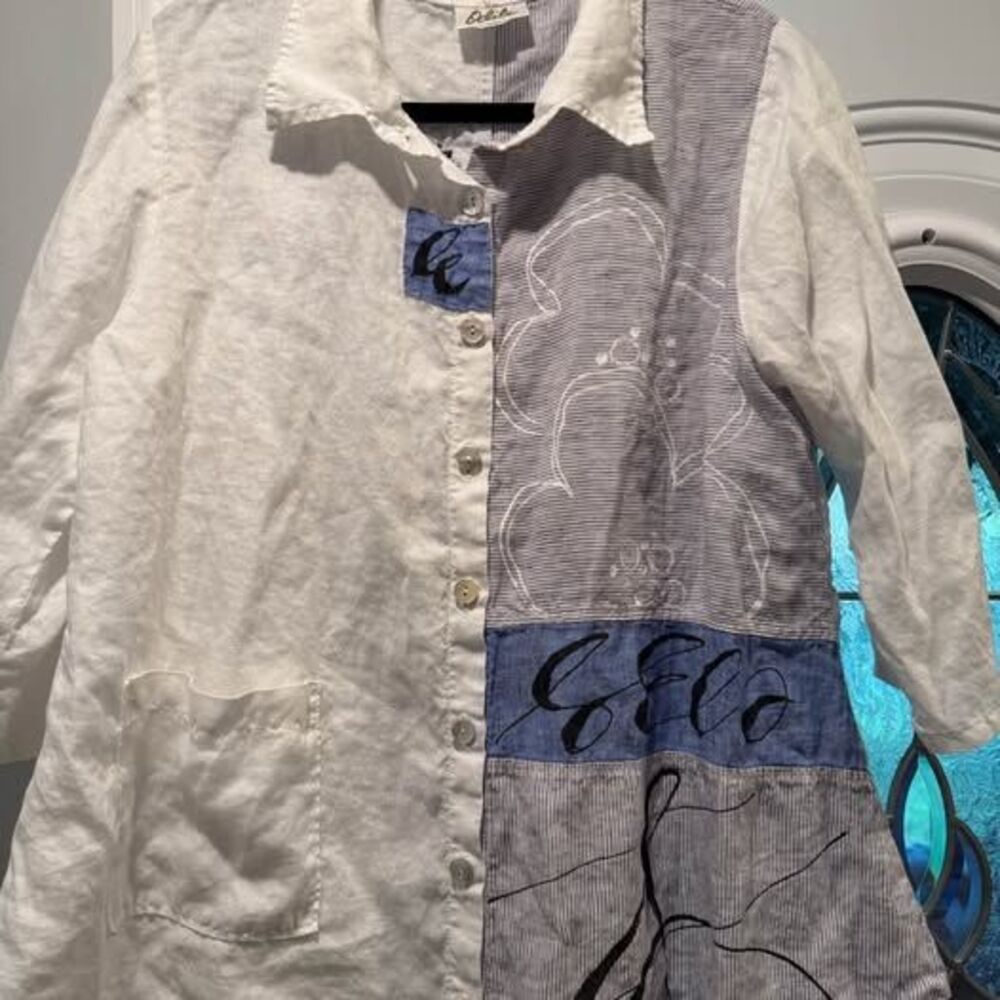 Odile Linen Patchwork Button-Up Shirt